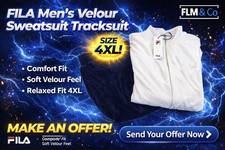 Fila Velour Tracksuit Mens 4XL White Jacket Black Pants Set NWT