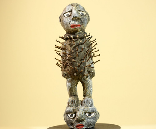 African Nail Fetish Statue Congo Carved Wood Tribal Ritual Art Decor-G5871