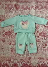 Disney Minnie Mouse Light Blue Long Sleeve Sweatshirt Pants Set Bow Accent