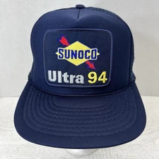 Vintage Sunoco Ultra 94 Mens Trucker Hat Navy Patch Snapback Gas Oil Mesh Cap