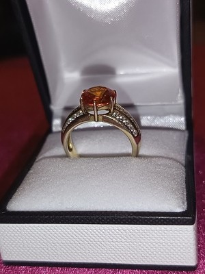 Gold vergoldet Sterlingsilber 925 Citrin & CZ Verlobungsring/Cocktail Größe N-O
