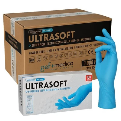 GEF AURA Gef+Medica – Guanti in Nitrile ULTRASOFT Blu | Senza Polvere, DPI II, DM