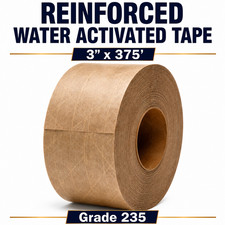 8 Rolls Reinforced Water Activated Kraft Tape 3" x 375' Grade 235 Brown
