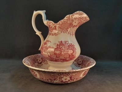 Ceramic Water Jug Set La Cartuja de Sevilla Pickman Spain 19th Century