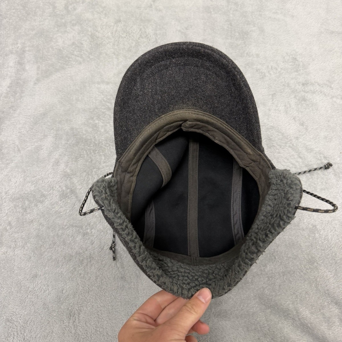 Patagonia Recycled Wool Ear Flap Cap Sherpa Cap Gray Outdoor Winter View 5