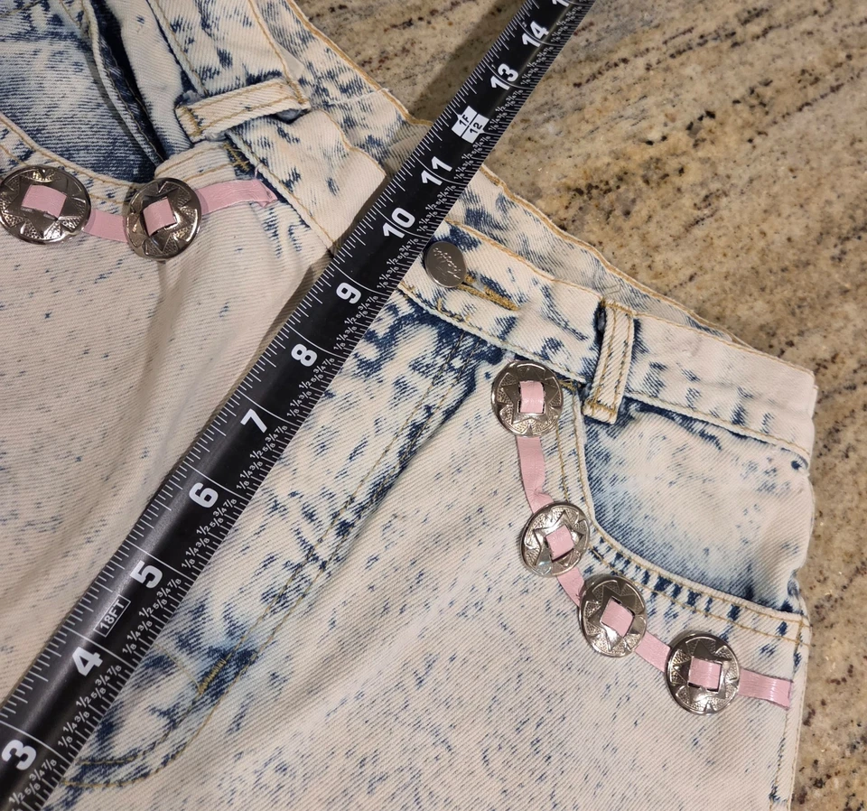 Винтажные джинсы 80-х Traffic Acid Wash с высокой талией размер 9/10 западный металлический карман - Изображение 4 из 4