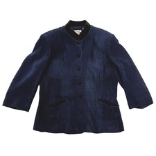 Vintage Talbots Navy Herringbone Wool Blend Blazer Velvet Collar Jacket 14 USA