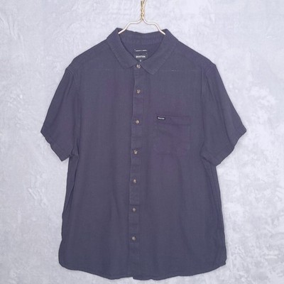 BRIXTON Washed Black Charter Button Up Shirt Size L Short Sleeve Cotton Linen