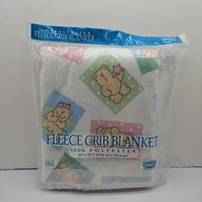 Owen fleece crib blanket 100% polyester blue and pink 36" x 45" Vintage NOS