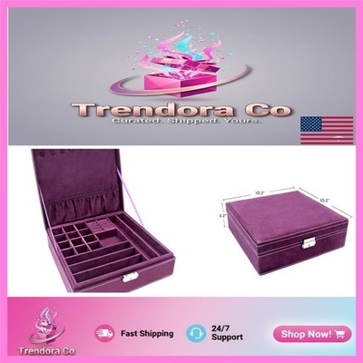 Stylish Purple Jewelry Box with Secured Two-Layer Storage for Rings & Necklaces