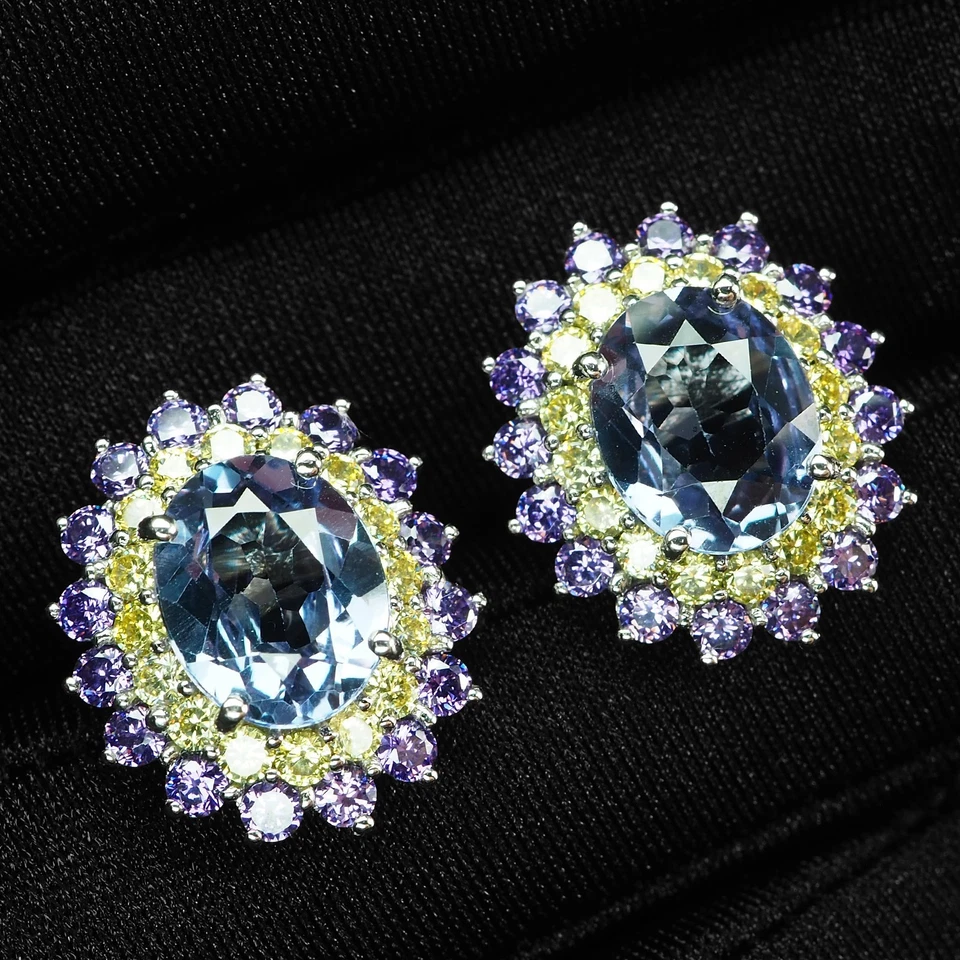 Orecchini in argento sterling 925 con zaffiro 6,80 carati e zaffiro che... - Immagine 3 di 4