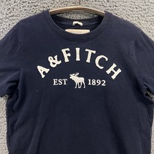 Abercrombie  Fitch Logo Muscle T-Shirt Sz XL Moose Puff Print Navy Blue Y2k