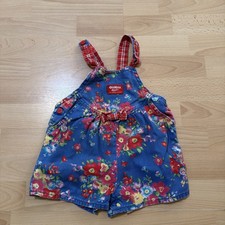 Vtg OshKosh B'gosh Floral Overalls Blue Romper 9-12M 90s