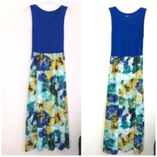 Calvin Klein Women's Royal Blue Floral Sleeveless Chiffon Casual Maxi Dress XS