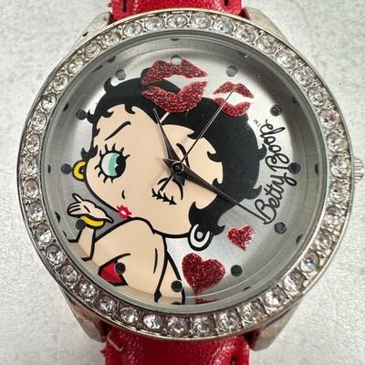 ✩Betty-٩(♡ε♡ )۶chan Betty Boop Watch Womens 40mm Crystal Bling Bezel Silver Tone