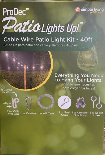 40ft Cable Wire Kit Patio Light Clips Simple Living Solutions New In Box - Picture 3 of 4