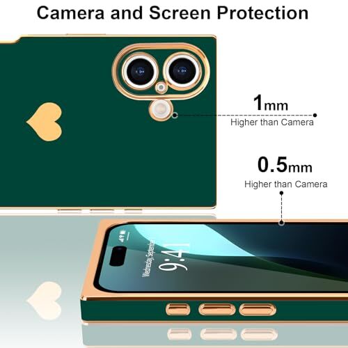 for Case Rectangle for Women Girls Cute Love Heart Pattern iPhone 16 Green - Picture 5 of 8