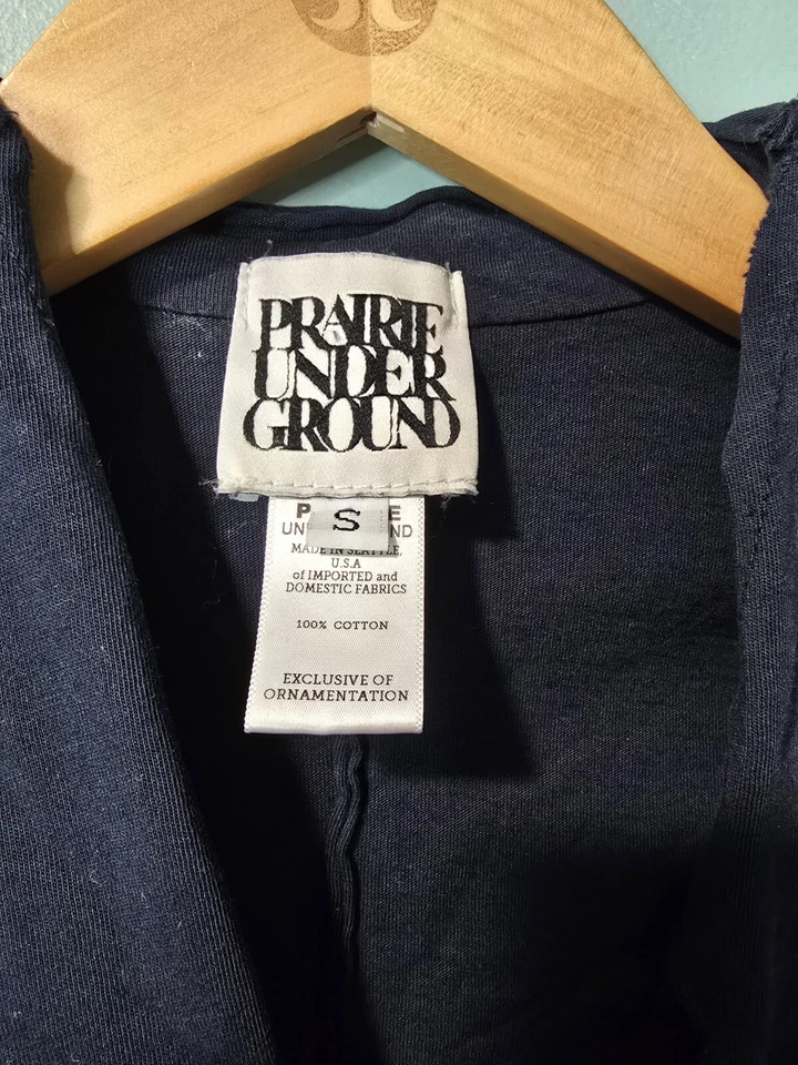 Blazer Prarie Underground Lagenlook Azul Marino Negro Deshilachado Talla S 100% Algodón EE. UU. Foto 2 de 2
