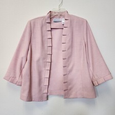Alfred Dunner Blazer Jacket Women 8 Petite Blush Pink Ruffles Shoulder Pads