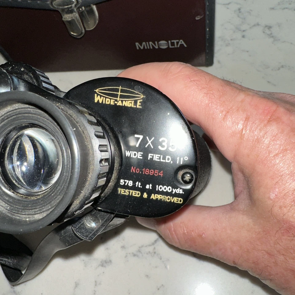 Vtg Empire Super Sport 7X35 Wide Field Binoculars Model 210 (in Minolta Case) - Image 3 of 4