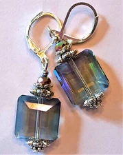 MONTANA BLUE color CHINESE CRYSTAL earring  LEVERBACK handcrafted XX
