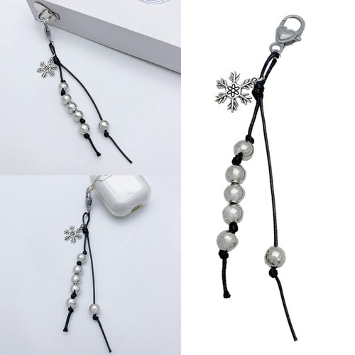 Fashion forward Snowflake Charm Adjustable Black String Beaded Phone Chain Charm - Zdjęcie 2 z 8