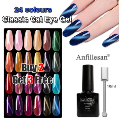 Anfillesan Cat Eye Gel Nail Polish Glitter Nail Soak Off UV Magnetic Varnish Gel