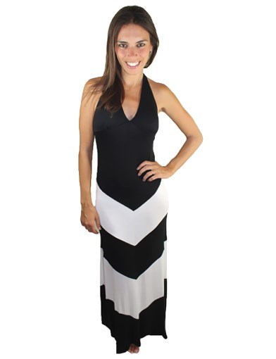 SEXY BLACK WHITE CHEVRON STRIPED COLOR BLOCK TIE HALTER BRA MAXI DRESS |  eBay