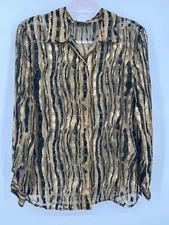 Notations Clothing Co Women's Shirt Sz S Gold Black Sheer Top Holiday Christmas