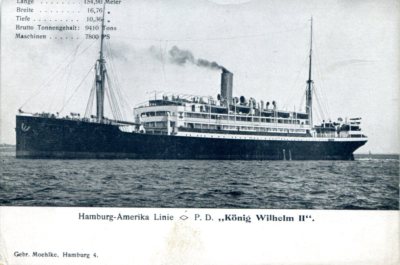 ancient postcard, Hamburg-America Line, ship P. D. King William II