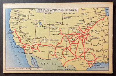 MAP Great Lakes to Pacific Coast Along the Santa Fe Riverside CA printed 1946