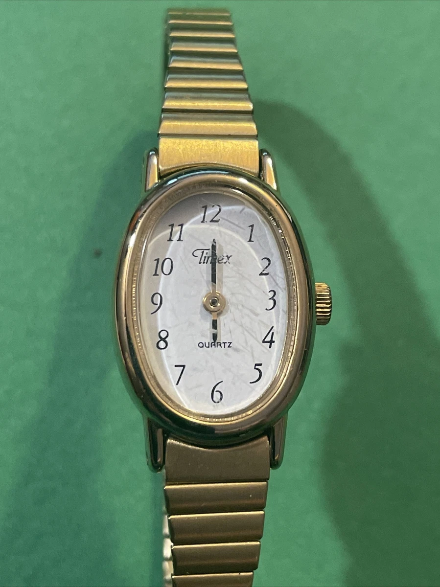 Vintage Timex Watch Women Gold Tone Oval Stretch Band Manual Wind