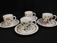 4 sets Horchow Demitasse/Espresso Cup & Saucer~ Botanical Herb Seed
