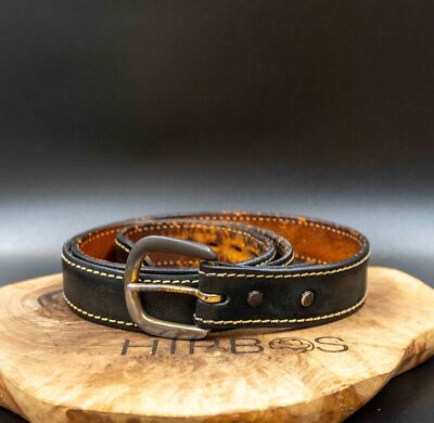 Vintage Mens Belt Handmade Leather Jeans Belt Black Size 34  display picture 3