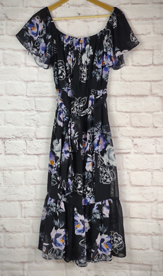 eliza j floral off the shoulder midi dress Eliza J Floral Off The Shoulder Tiered Midi Dress In Coral - 75% Off
