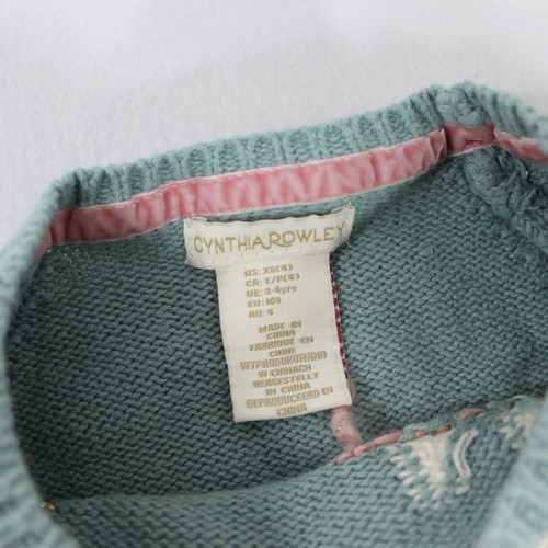 Cynthia Rowley Youth Girls Unicorn Sweater XS (4) Blue Pink Ivory Cotton Blend - Picture 4 of 7
