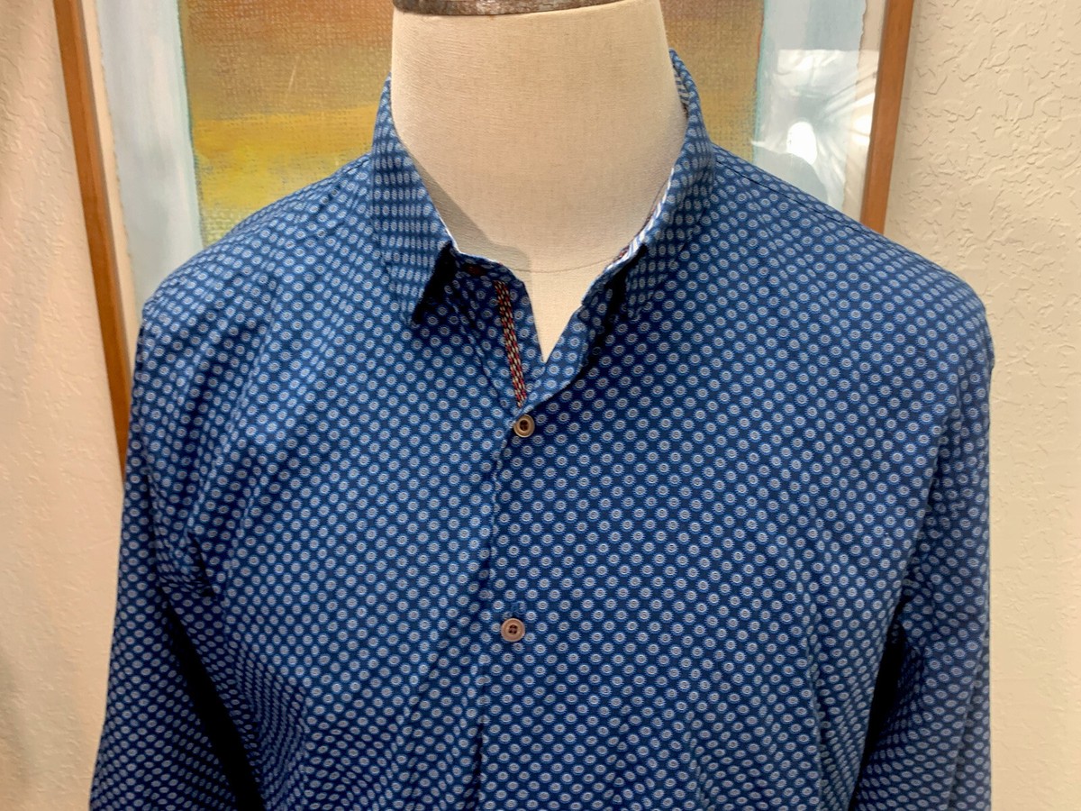 Massimo Dutti Blue Long Sleeve Dress Shirt US 2XL Paisley