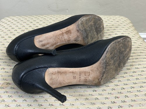 DIOR black leather heels pumps court shoes size 39 in box - Picture 13 of 22