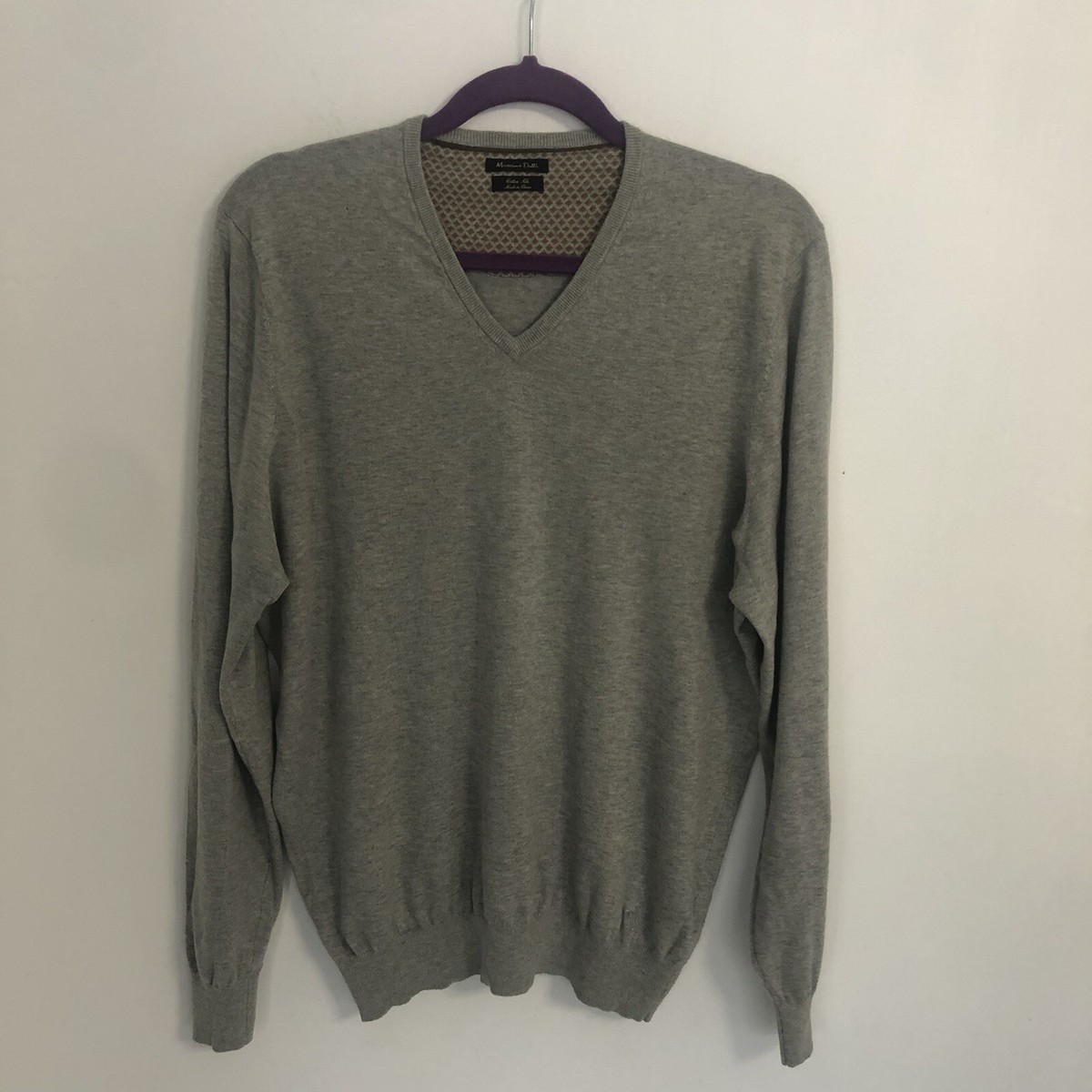 MASSIMO DUTTI Cotton Silk Men’s Gray V-Neck Long Sleeve Pullover Sweater Sz  L