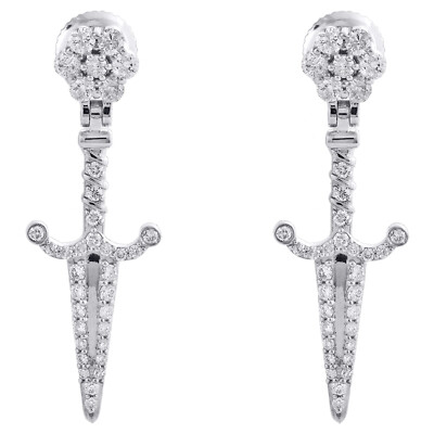 10K Weißgold Diamant Dolch/Messer Ohrhänger Blume Ohrstecker 0,85 ct.