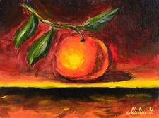 Original acrylic painting still life Tangerine holiday art kids art children art