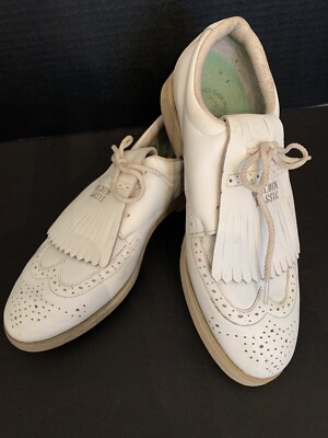 8M Golden Lassie Women's White Leather Golf Shoes Cleats