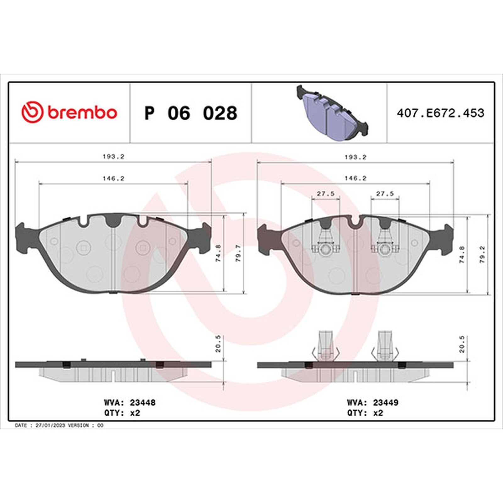 BREMBO Brake Pad Set With Piston Clip P06028 Fits BMW Front Axle - OE Quality