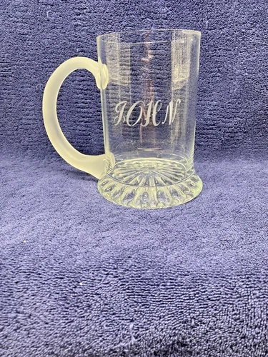 Vintage Clear Glass Mug With Frosted Handle And Etched Name John 5 1/4" Tall