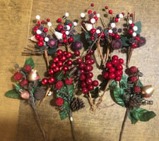 Holly Berry Fruit Pinecone Pick Lot of 10 Floral Holiday Christmas Decoration