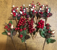 Holly Berry Fruit Pinecone  Pick Lot of 10 Floral Holiday Christmas  Decoration