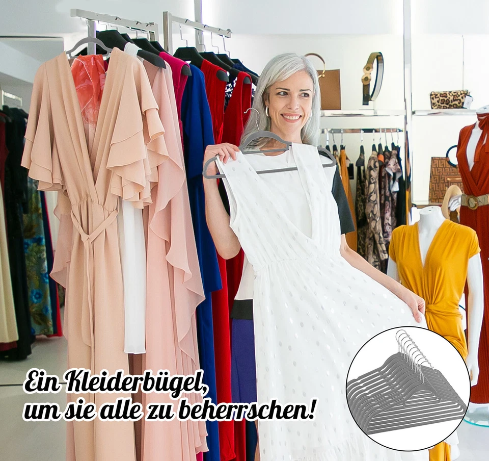 Kleiderbügel Samt Grau 10-100 Stück Samtbügel Platzsparend Antirutsch - Bild 3 von 4