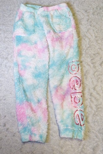 2 Bebe Girls Sweatpants Joggers Size Small 7-8 Purple Gold Sequin Logo Spell Out - Picture 8 of 12