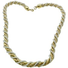 Trifari Necklace Accented Chain 17 in Gold Plated Metal Faux Seed Pearls Vintage