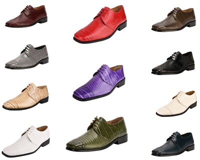 LIBERTYZENO Mens Genuine Leather Crocodile Lizard Print Oxford Formal Dress Shoe